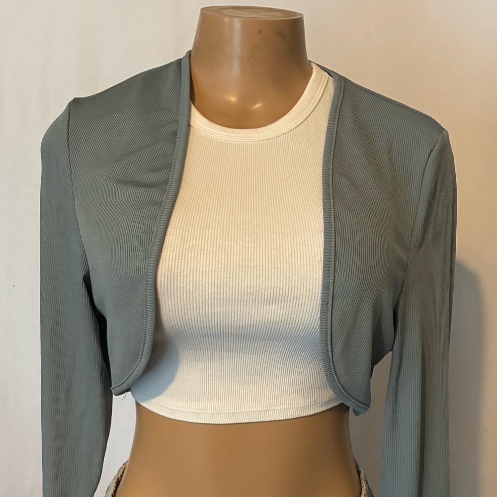 Cider Blue Gray Cropped Cardigan Shrug